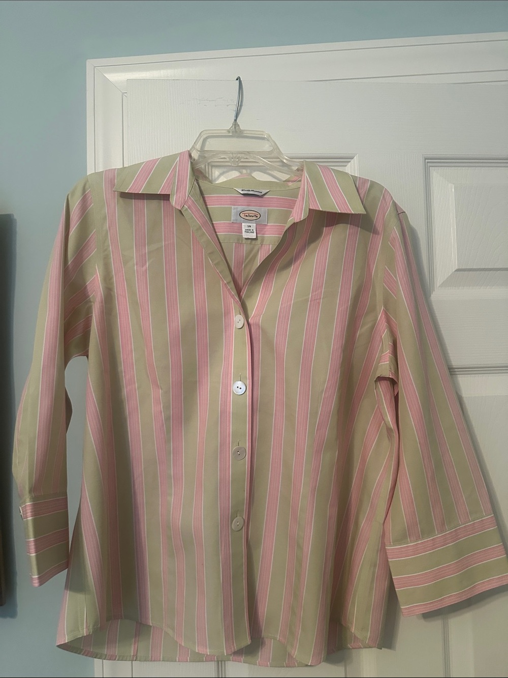 Talbots Pink and Tan Vertical Stripe Button-Down Shirt